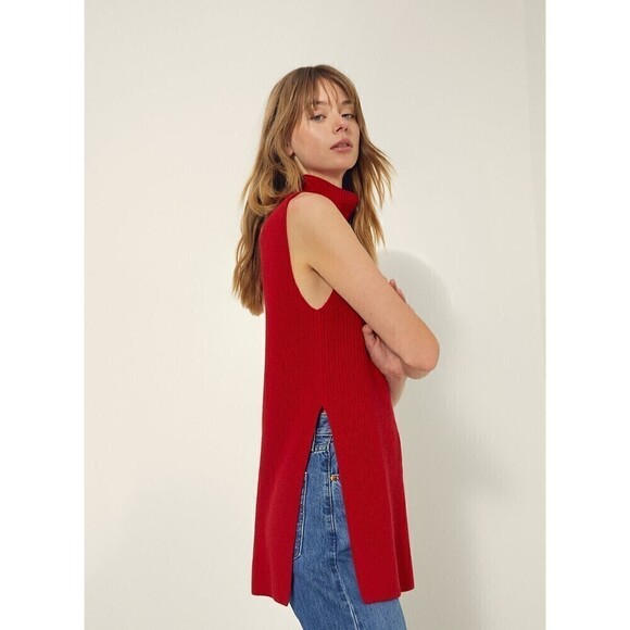 Wilfred Aritzia Red Durandal 100% Wool Sleeveless Mock Neck Tunic Sweater sz XXS - Picture 1 of 8